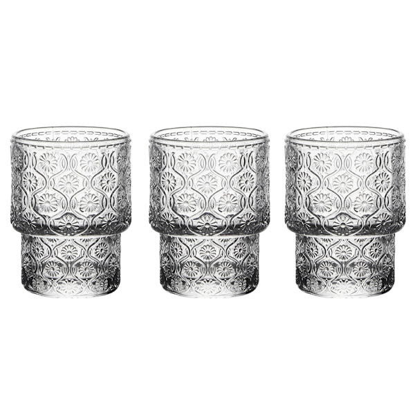 3-delad set glasögon, präglade retro vikbara kaffekoppar, Laguna strandkoppar-festkoppar-BPA-fria.