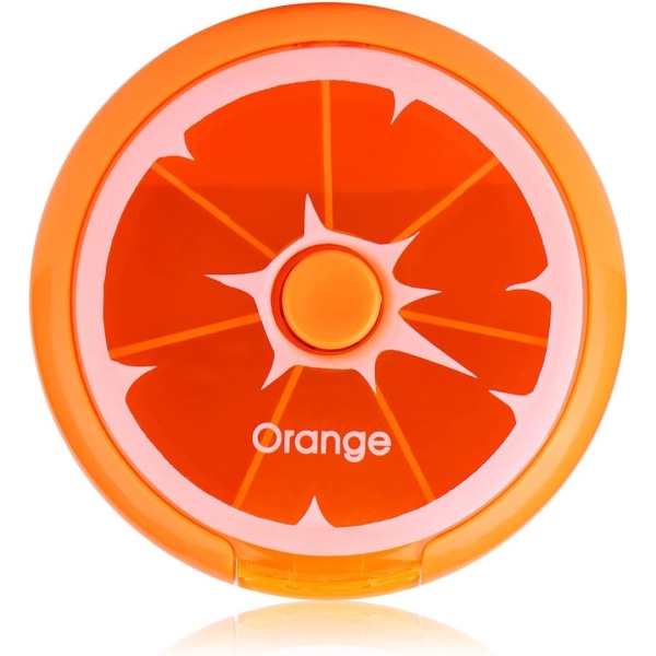 Creative kannettava mini 7 päivän viikoittainen pyöreä muotoinen pyörivä makeiden hedelmien tyylinen kotelo (oranssi)