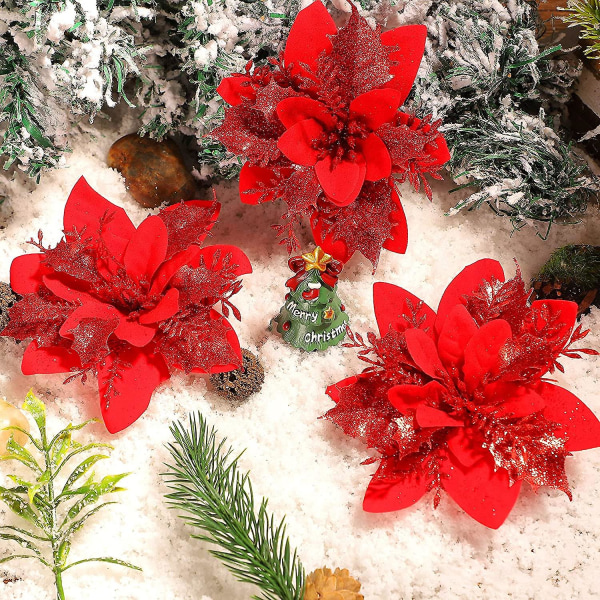24 kpl Heilwiy Christmas Glitter Joulutähti Flowers 5,5 tuumaa as picture