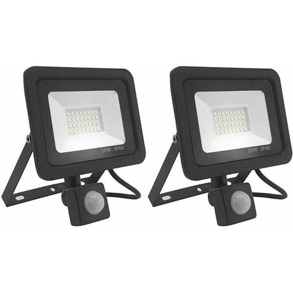 Set med 2 30W LED-strålkastare med rörelsesensor, 2700LM, 6000K, IP66 vattentät, LED-strålkastare för utomhusbruk