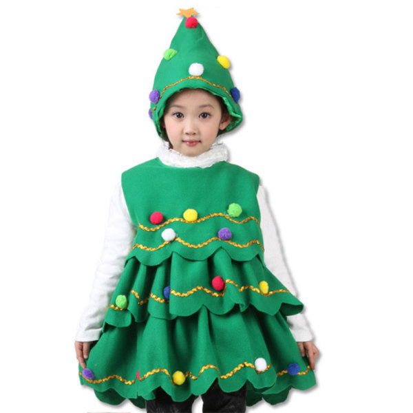 Kid Christmas Tree Costume ärmlös klänning + hatt Xmas outfit 130cm