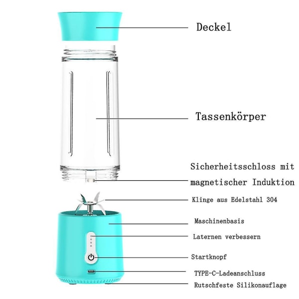 500 ml Kannettava Blender Smoothien ja Shakejen Tekemiseen | 4000 mAh 6-Teräinen USB-Latautuva Blender | Blender Urheilumatkoille ja Kuntosalille