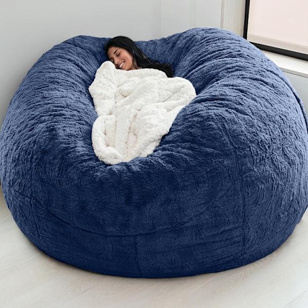 Lazy Sofa Bean Bag Kunstig pels Bean Bag Bønsoffa Blue