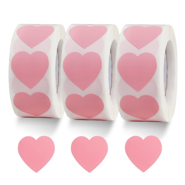 1500 etiketter Rosa hjärtklistermärken 1 tums hjärtkodningspapper