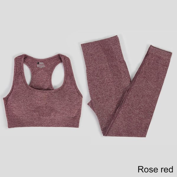 Set Kvinner Gym Fitness Yoga Klær Sportstøy Trening Trenings Leggings&Topp Dame Vinrød10 Wine red10 M