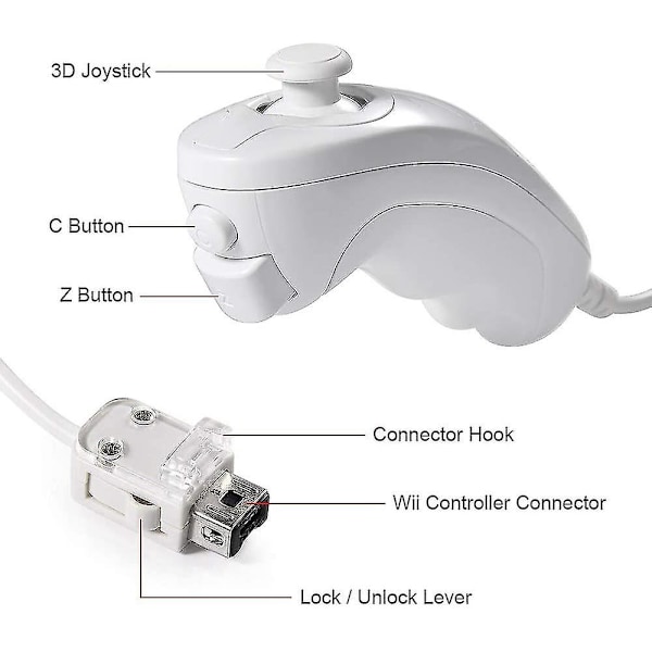 Wii Nunchuck Controller, 2-pack Nunchuk Controllers ersättning