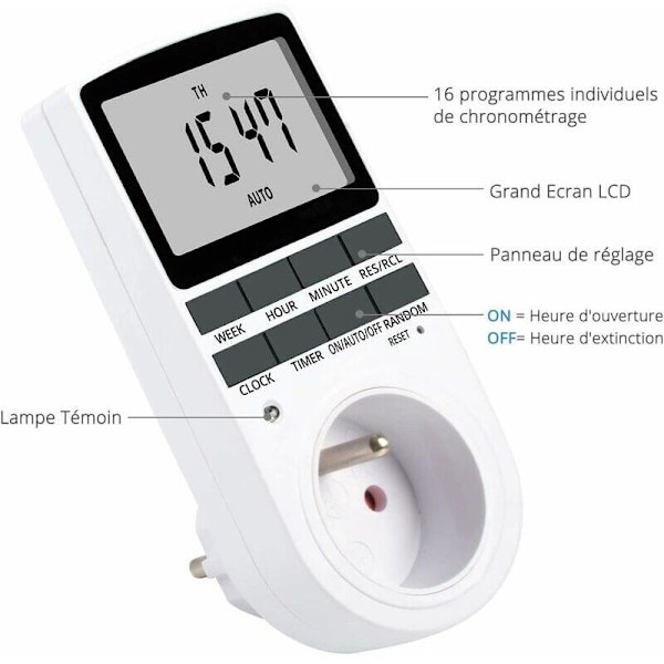 Elektrisk Stikkontakt Programmer, Ugentlig Elektrisk Stikkontakt Timer med 10 Programmer, 24/7 Programmerbar Stikkontakt med LCD Display (1 stk)
