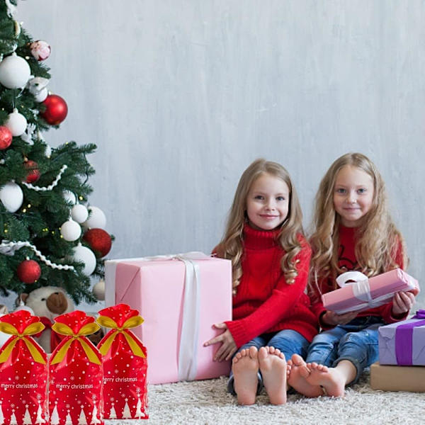 50 stk julegaveposer i plast med snor, julegodtpose