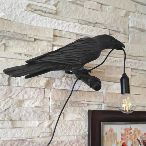 Fuglelampe Resin Crow Led-lys Soveværelsesvæglampe Bord Stuekunstdekoration (sort#3)