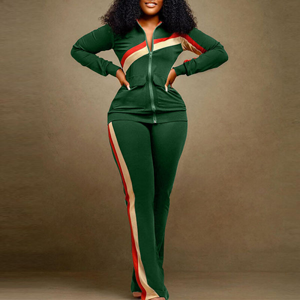 Dame Spliced Full Zip Treningsoverallsett Utsvungne Todelt Outfit Grønn Green 2XL