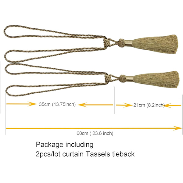 Gardinbindare Handgjorda rep Tofs Tie Backs Par Liner Tiebacks för hem dekorativa draperier Set om 4 (guld, 4)