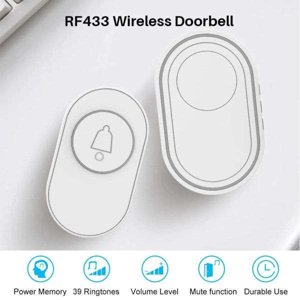 Trådløs dørklokke Vandtæt IP65 udendørs dørklokke 39 musik LED-blitz sikkerhedsalarm RF433 Smart Home Intelligent Chime Kit Black-Waterproof AU Plug