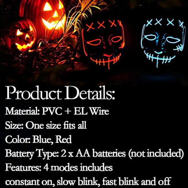 halloween skräck glödande mask cosplay lila blue