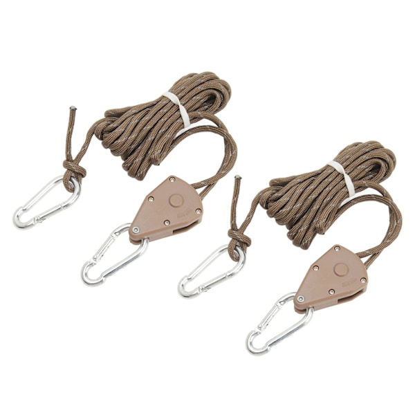 2 stk. 4m Camping Telt Justerbar Vind Snor Udendørs Telt Reb med Remsskive Canopy Hurtig Opsætning Camping Reb Khaki