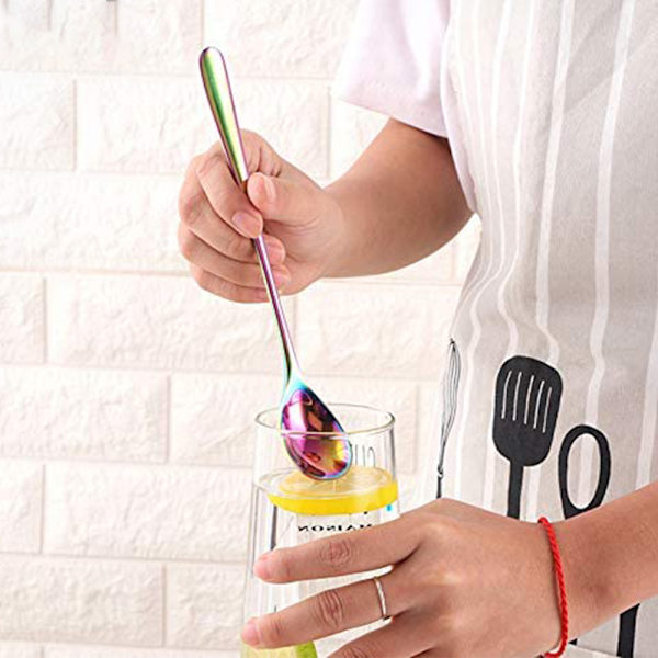 Set med 8 gull kaffeskjeer (8 lange skjeer for latte macchiato,