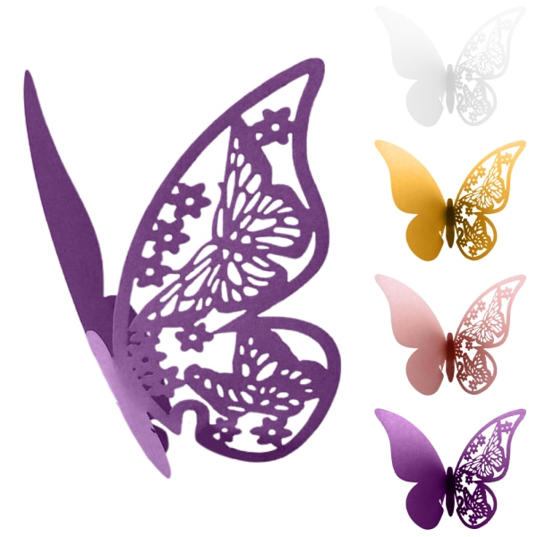 100 kpl Butterfly Wedding Viinilasit Nimi Paikkakortit Helmivalkoinen Pink