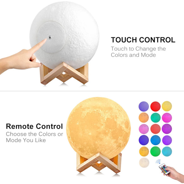 1 stk (15 cm) 3D månelampe, LED-natlys dekorativ lampe 16