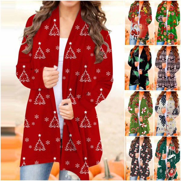 Jul Digital Print Casual Cardigan Jakke Dame Top black & white XXL