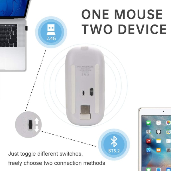 Trådlös Bluetooth mus, laddningsbar LED Dual Modes Silent Slim