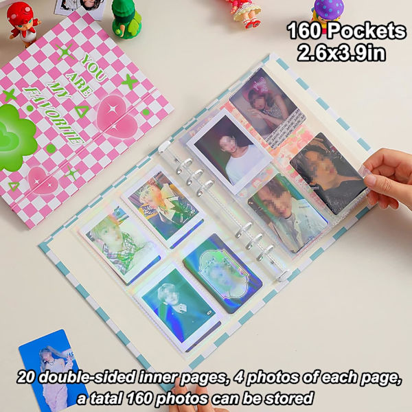 A5-mappe Kpop-fotokortalbum med 20 stk indre 3-tommers fotoalbum-lommer i løse blade Genopfyldeligt 6-rings Mappeomslag Cover