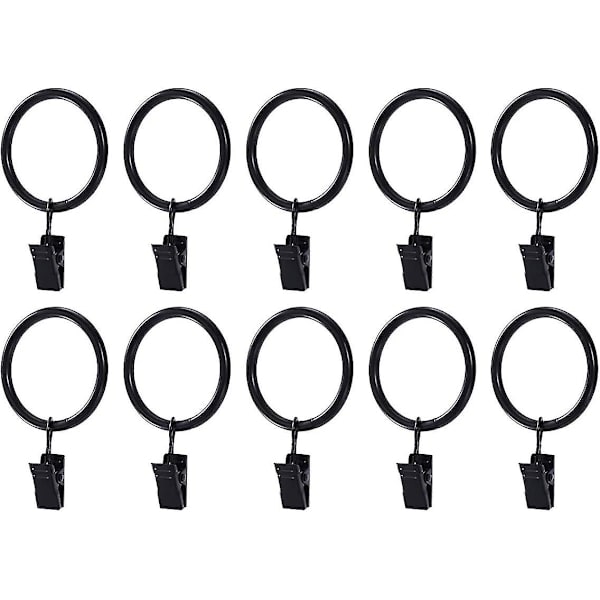 20 stk gardinringe i rustfrit stål med metal gardinclips krogclips (sort)