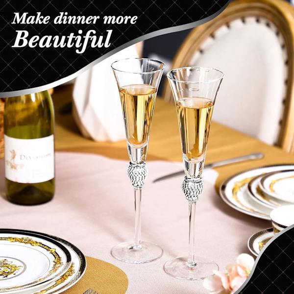 2 stk Rhinestone Champagne Glas Bryllupstoast