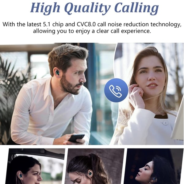 IC Trådløse hodetelefoner, Bluetooth 5.1-hodetelefoner Trådløse innhyllende Hvit