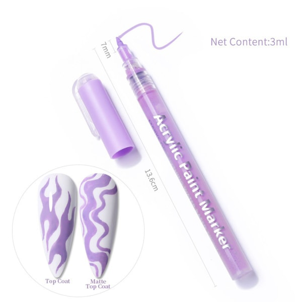 Nagel Konst Penna Akryl Nagelpenna Nagelfärg, DIY Nail Art Pen Vit Light Purple
