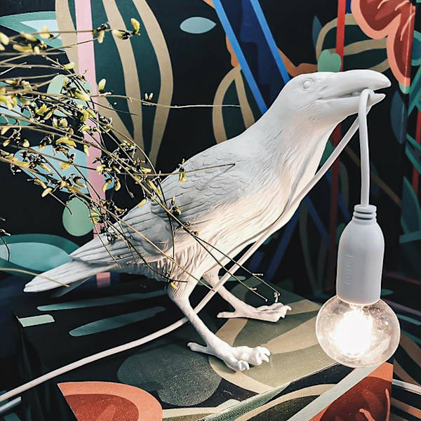 Fuglelampe Resin Crow Led-lys Soverom Vegglampe Bord Stue Kunstdekorasjon (hvit#1)