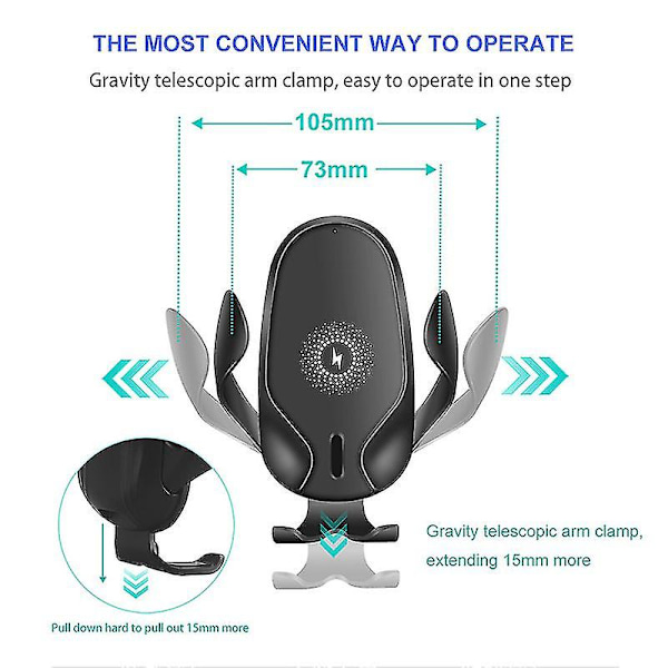 15W Bil Trådløs Lader Telefonholder Luftventil Gravity Mount For Iphone Samsung Stativ Qi Rask Trådløs Lading