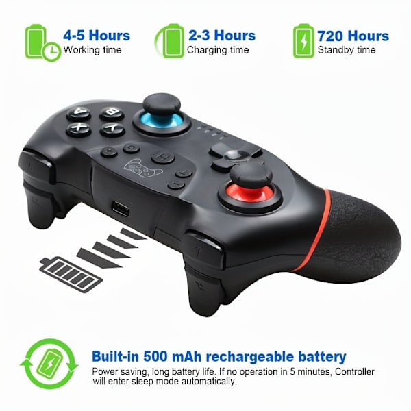 Trådlöst stöd BT Gamepad För Nintendo Switch Pro NS Videospel USB kontroll för Switch Console Med 6-axlig jul、Halloween、Thanksgiving Present Blue Red