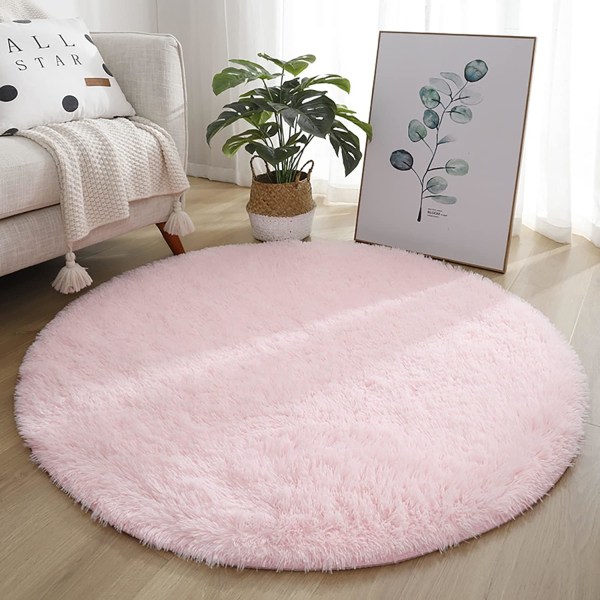 Rund teppe, Moderne Shaggy Område Teppe, Soverom Sengteppe, Komfortabel Myk Anti-Skli Shaggy Gulvteppe, Fluffy Teppe, Rosa, 60 cm/24 tommer