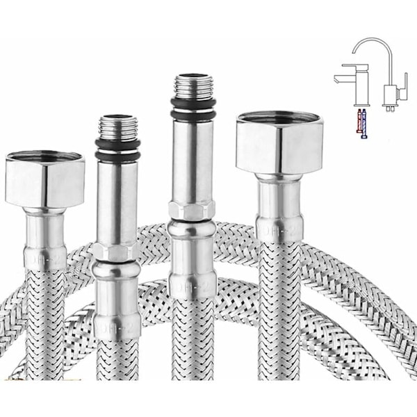 2-pakning rustfrie stålomspunnet fleksible slanger for kjøkken/vask blandebatteri monobloc 1/2 tilkobling 600mm lang