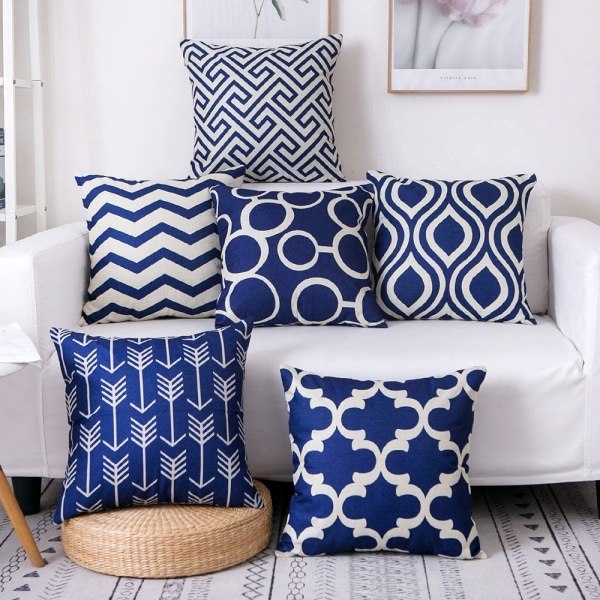 Microfiber Throw Pillow Cover Set of 6, 45*45cm Navy