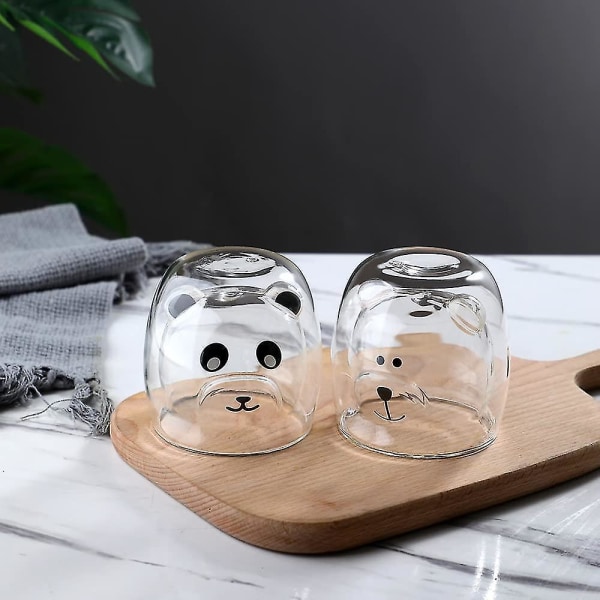 Söta muggar Glas dubbelvägg isolerat glas espressokopp, kaffekopp, tekopp, mjölkkopp (panda)