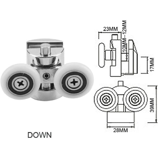 Skyvedørpanel sidehengt hjul baderom dobbelthjul rulle (4 stk sølv diameter 23mm øvre og nedre hjul) egnet for hjemmebruk