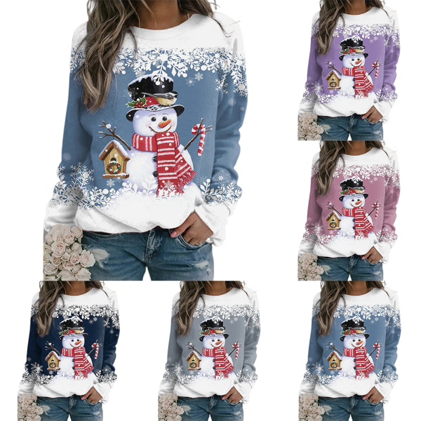 Kvinnor Julöverdelar Snowman Sweatshirts ångärmad Crewneck E L