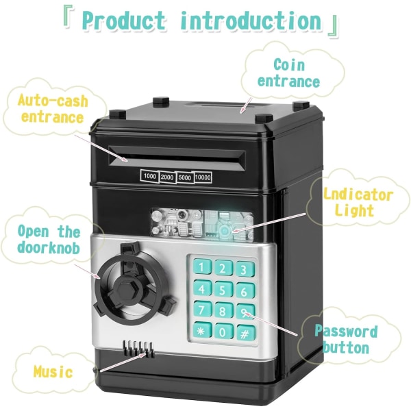 1 pakkaus musta säästöpossu Parhaat lahjalelut tytöille pojille Iso oikean rahan elektroninen kolikkopankki lapsille Salasanasuojattu
