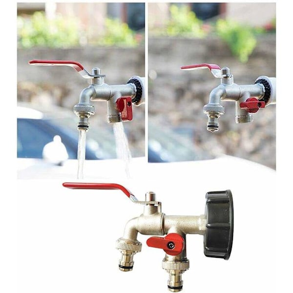 IBC Dobbel Tank Adapter, S60 X 6 Messing hagekran, utløpsdiameter 1/2, innløpsdiameter 60 mm