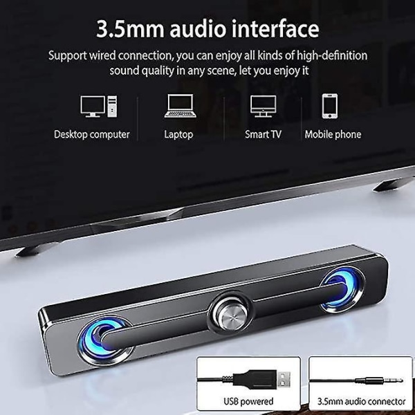 USB-høyttalere Trådløs PC 9d Stereo Sound Bar Desktop Audio Soundbar