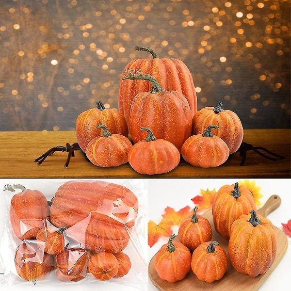 "Fake Pumpkin 7pc Collection: Artificell höstdekoration, Halloween-tillbehör, jul & Thanksgiving Disp 1