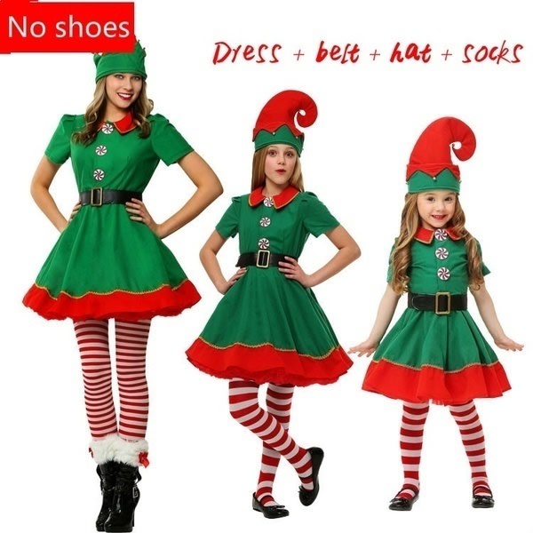 Unisex julekostumesæt Green Elf Cosplay Fancy Dress male 90cm