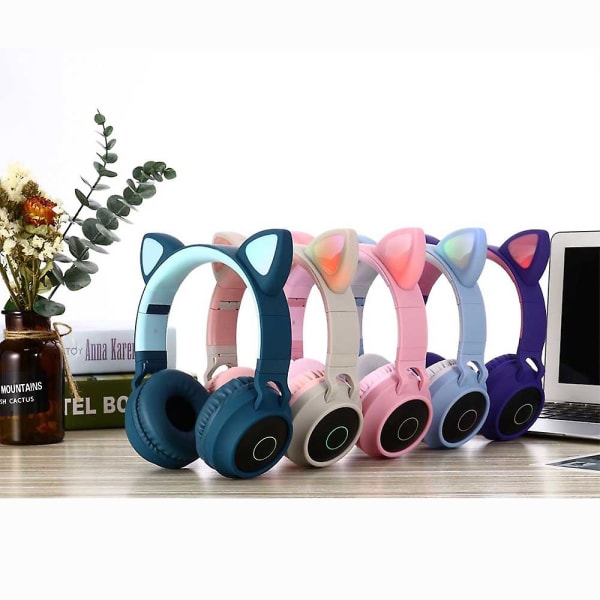 Trådlösa Bluetooth Barnhörlurar, Cat Ear Bluetooth Trådlösa/trådbundna hörlurar ,led Light Up Trådlösa Barn hörlurar Over Ear Med Mikrofon Beige