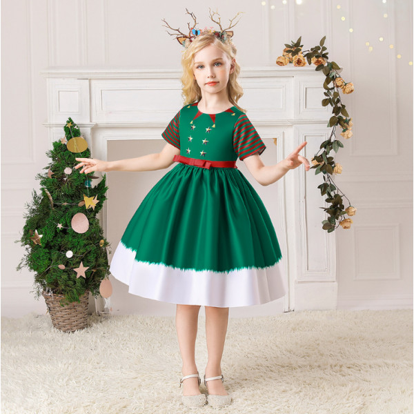 Prinsessa tyttöjen mekko joulun syntymäpäiväjuhliin green white 120