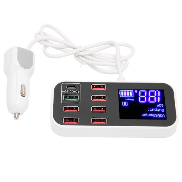 Billaddare Multi USB Laddstation 8 Portar Snabb PD QC 3.0 Typ C Port Telefon Hub med LCD-skärm
