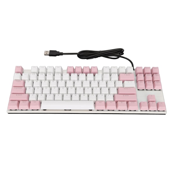 Mekaaninen näppäimistö 87 näppäintä Sininen kytkin Ergonominen Monivärinen Taustavalo Pelinäppäimistö Pelaajille Kirjoittajille Pinkki Valkoinen