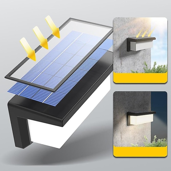 Solcellsled utomhusvägglampa med rörelsesensor, soldriven utomhusvägglampa med dubbla användningsområden utan hål (vit), vattentät utomhusvägglampa