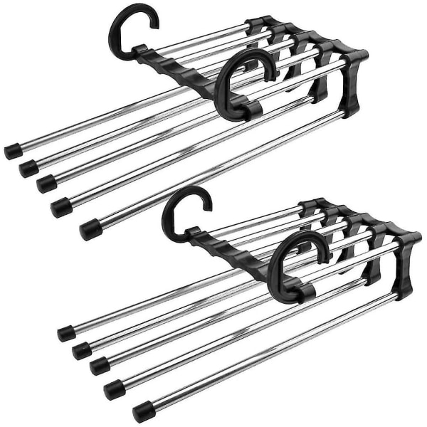 5-lagers rostfritt stål, halkfri platsbesparande klädelastisk hängare (svart)