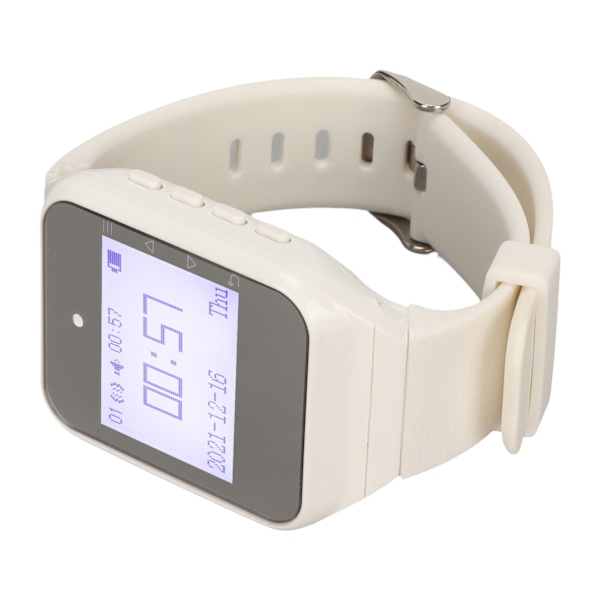 Ur Pager LCD Kalender Display Én Knap Alarm Vibration Trådløst Kaldesystem til Catering Fabrikker EU Stik Hvid