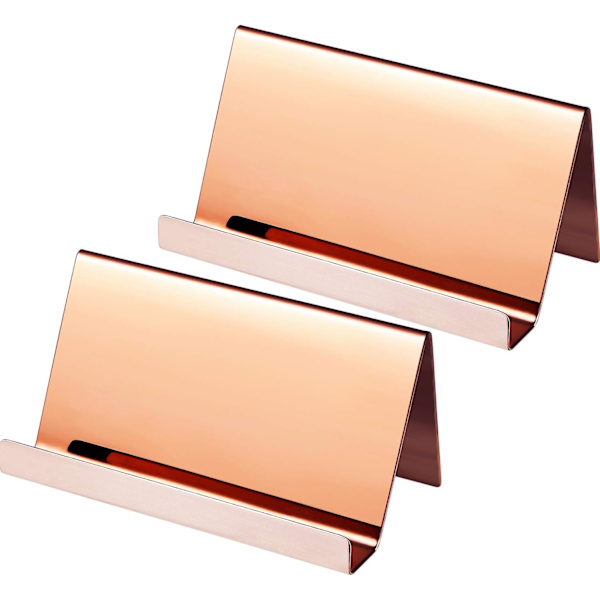 2-pak visitkortsholdere i rustfrit stål Desktop Card Display Visitkortsstativ Organizer (roséguld)